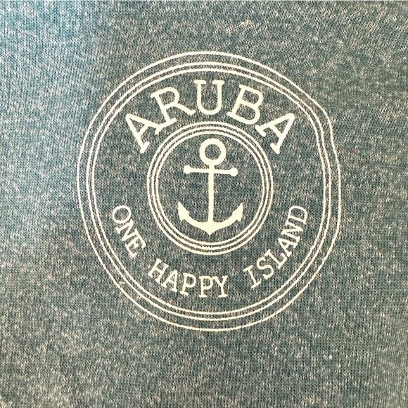 Aruba One Happy Island Teal Blue Long Sleeve Hoodie Top, Large - Picture 5 of 6